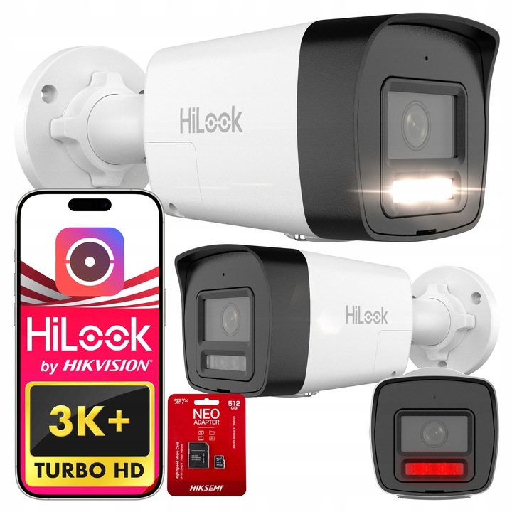 Camera de supraveghere exterior HiLook 6MP, alimentare PoE, microfon, card memorie 512GB inclus, IP67