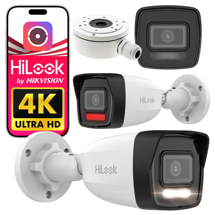 Cameră de supraveghere exterior, Hilook, IPCAM-B8-30DL, 8MPX, microfon, IP67