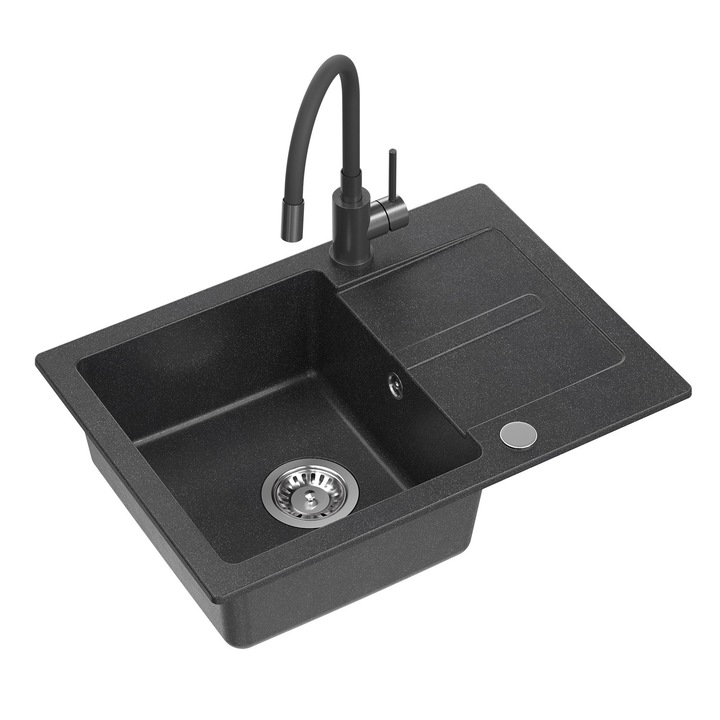 Chiuveta Quadron SPIKE 116 Granite 62x44x17, 5 cm Negru, Sifon, Baterie MAGGIE