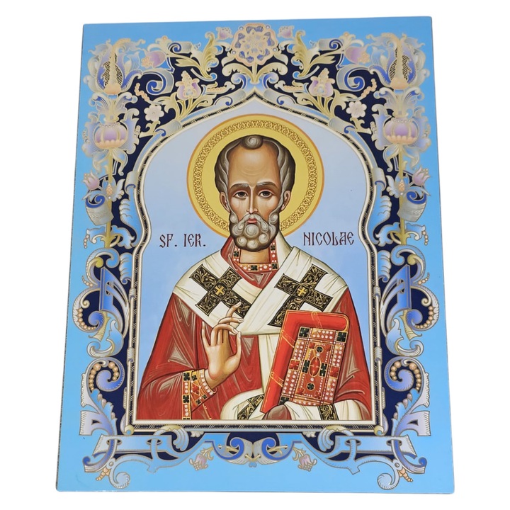 Icoana Sf. Ierarh Nicolae, Print pe Lemn 21.5x29x1 cm, Vadodara pentru Vitrina sau Perete
