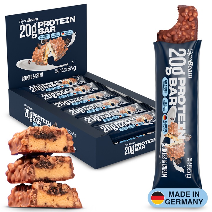 Baton Proteic - 20g Protein bar, GymBeam, 12 x 55 g, biscuiti & crema