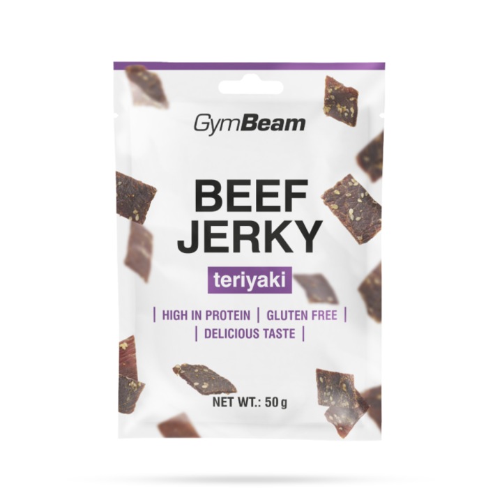Beef Jerky, GymBeam, teriyaki, 50 g, bogat în proteine