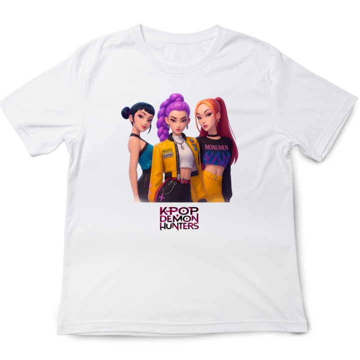 Tricou copii K Pop Demon Huntrix, alb, design fresh, Alb