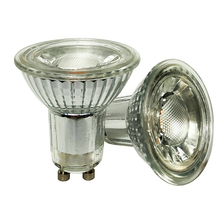 Spot LED GU10 clasic, 5W, lumina calda 3000K, set de 2 bucati, 50mm diametru x 54mm inaltime