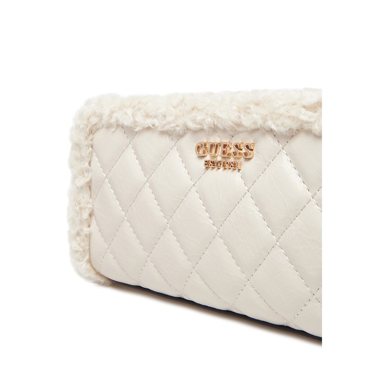 Geanta dama Guess Bone Cristi Mini, ecologica, 3 compartimente, culoare alba