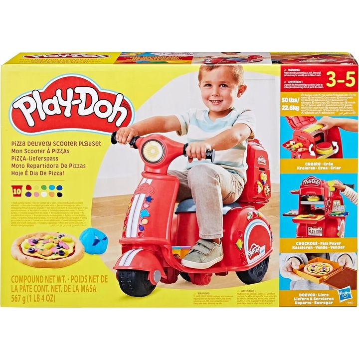 Set trotineta pentru livrare pizza Play-Doh, Hasbro, accesorii de bucătărie, multicolor, pentru copii