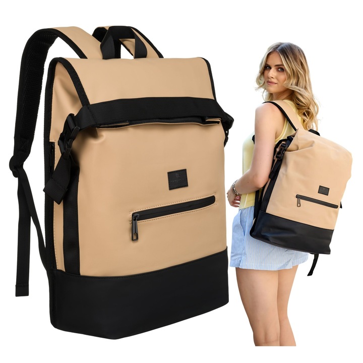 Градска раница PETERSON Waterproof Бежова 15.6 инча, 23L, Регулируеми презрамки