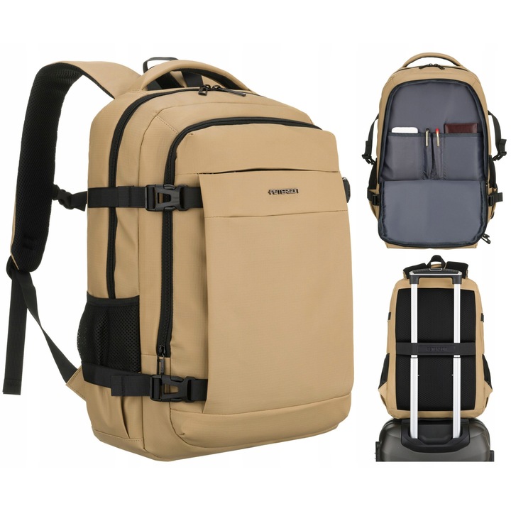 Rucsac Peterson bej pentru laptop 17", 2 compartimente, ergonomic