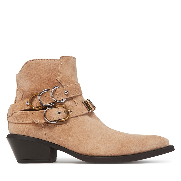 Botine dama Pinko, cowboy, bej, piele naturala