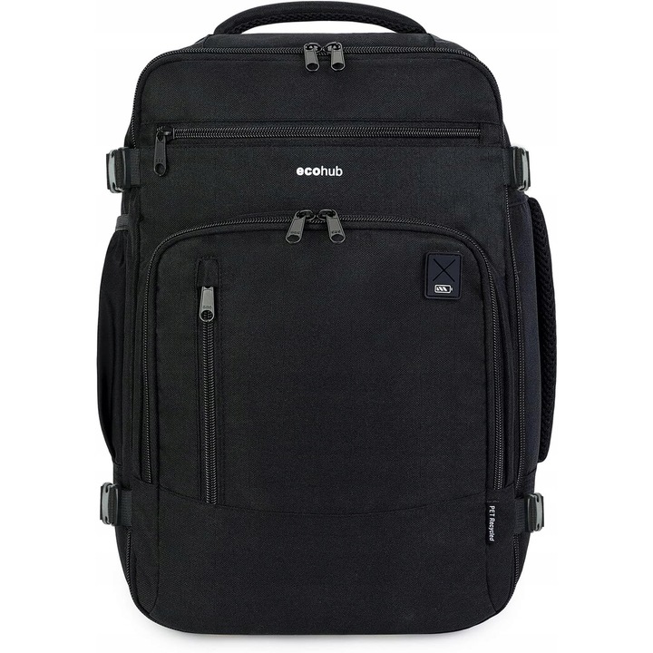 Rucsac de călătorie Kono Ecohub Expander 40x20x25cm 20L, negru, poliester rezistent la apă, extensibil