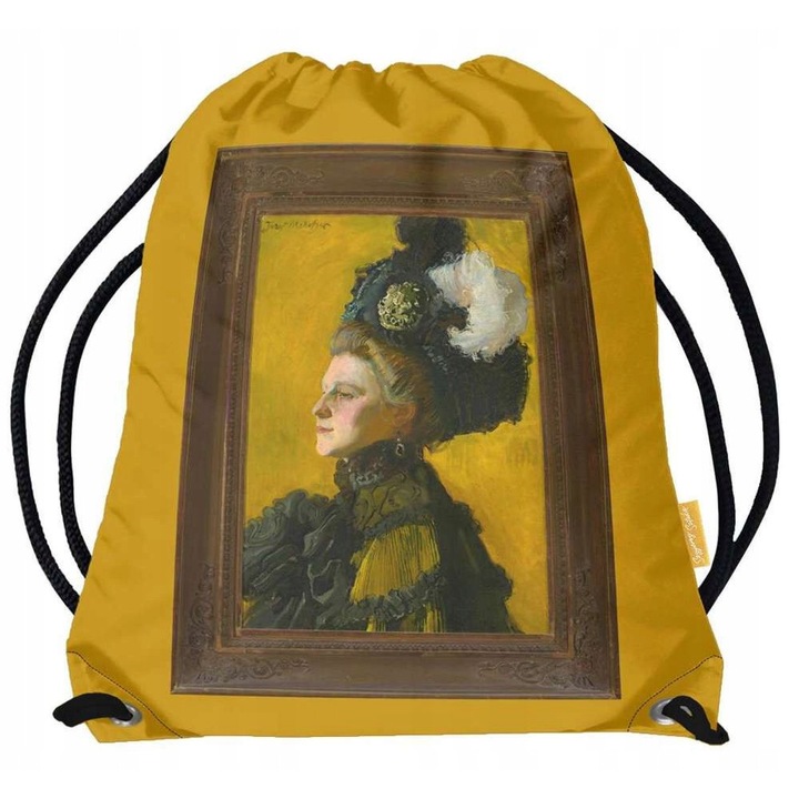 Geantă Rucsac Szyjemy sztukę cu portret Jadwiga Mehoffer, multicolor, personalizată, dimensiuni disponibile 44x35 cm și 35x28.5 cm