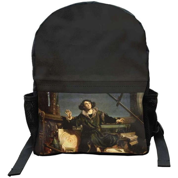 Rucsac școlar Szyjemy sztukę, "Kopernik - Conversatie cu Dumnezeu", multicolor, impermeabil, mare (45x32x11 cm) și mic (40x29x10 cm)
