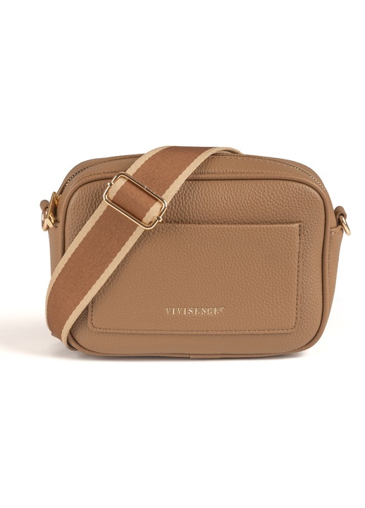 Geanta de umar Vivisence, Piele ecologica, Inchidere cu fermoar, Buzunar frontal deschis, Bronz, 15x21x7cm