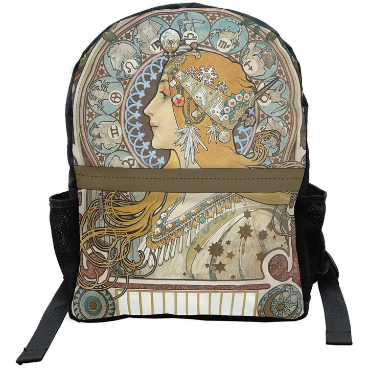 Rucsac de școală Szyjemy sztukę, grafică Alfons Mucha, multicolor, mare și mic