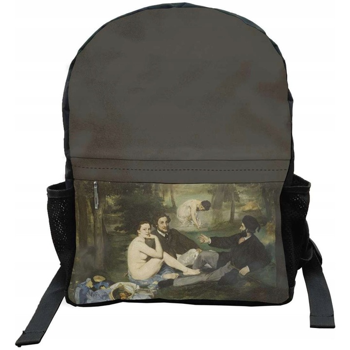 Rucsac școlar Szyjemy sztukę, Micul Dejun pe Iarba Manet, impermeabil, multicolor, 45x32x11cm și 40x29x10cm