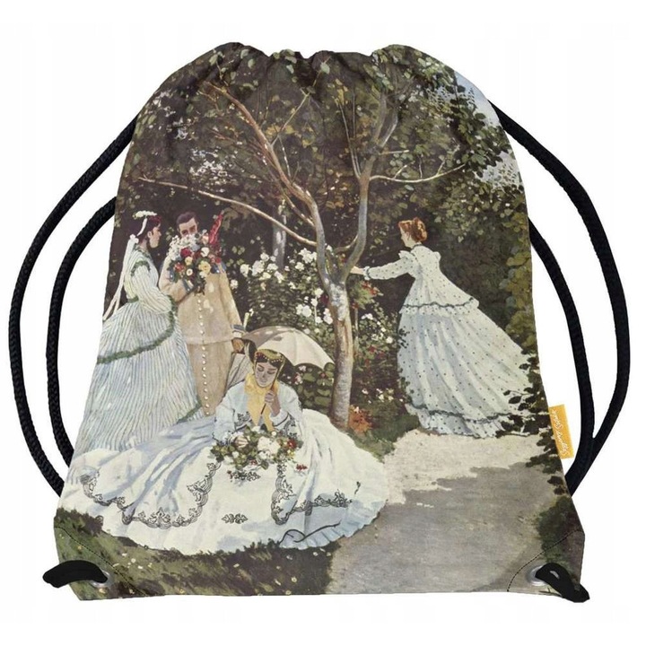 Geanta Tip Sac "Femei in Gradina" Claude Monet, Multicolor, Poliester, Marimi disponibile: Standard 44x35cm si Mica 35x28, 5cm