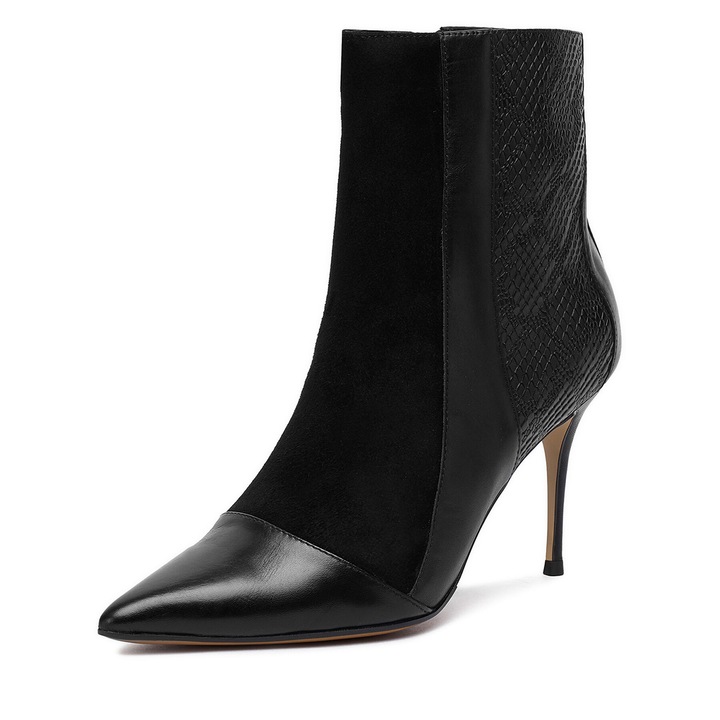 Botine dama EO-DELLA-GLC9036-5.5, Eva Minge, Piele naturala, Negru, 39 EU
