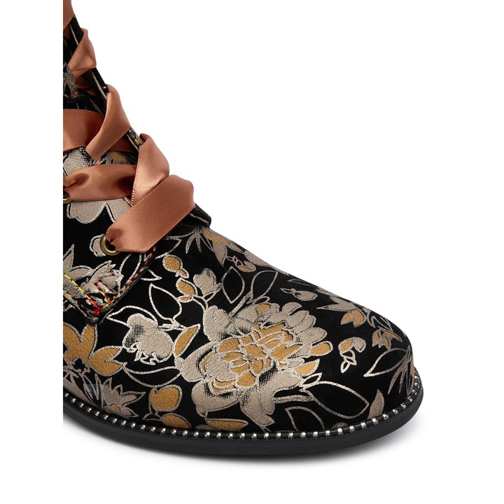 dama Laura Vita, Piele naturala, Floral, Negru