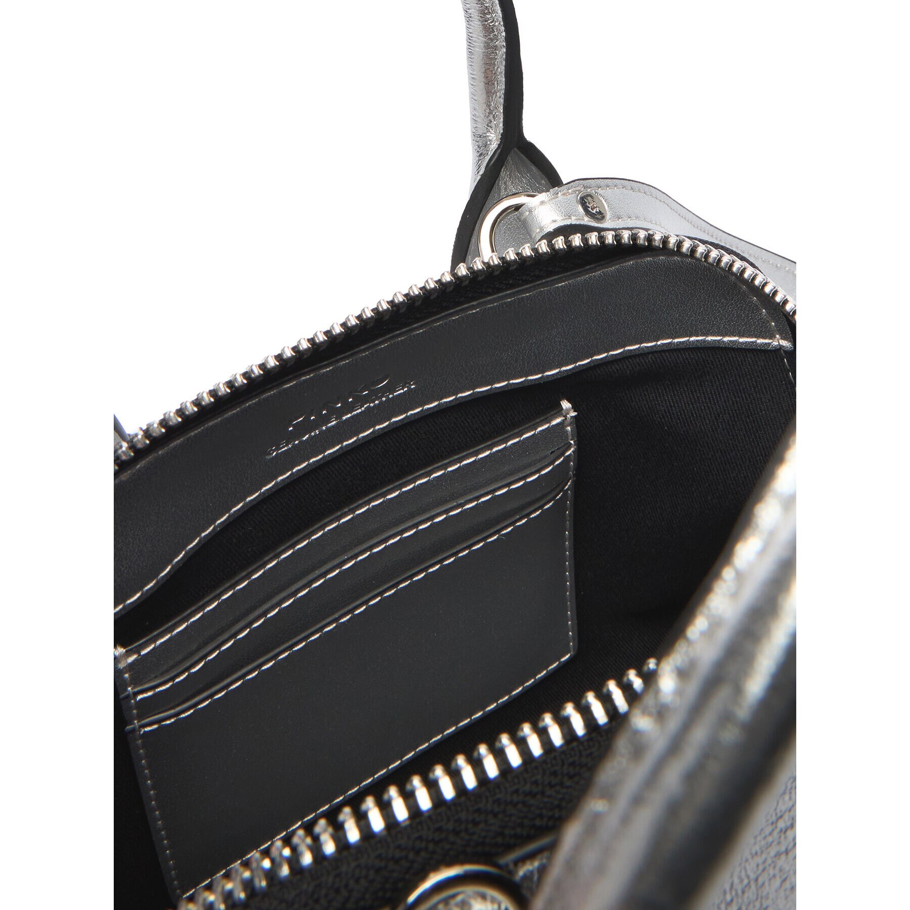 Geanta dama Pinko Silver ZZFN Bowling Bag Zip Mini, din piele