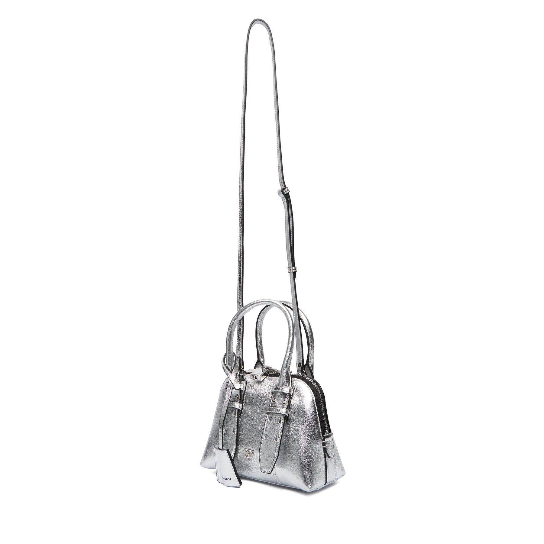 Geanta dama Pinko Silver ZZFN Bowling Bag Zip Mini, din piele