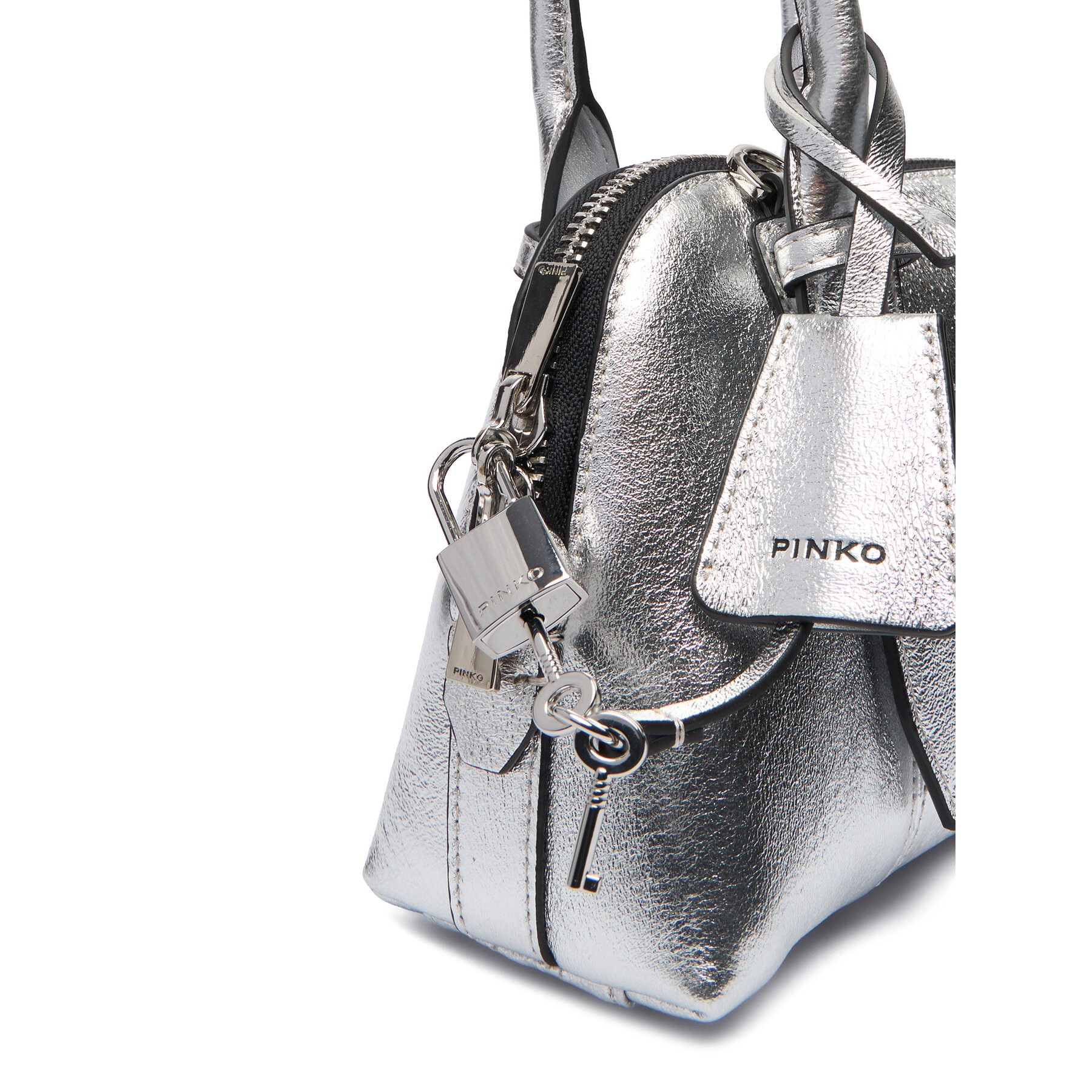 Geanta dama Pinko Silver ZZFN Bowling Bag Zip Mini, din piele