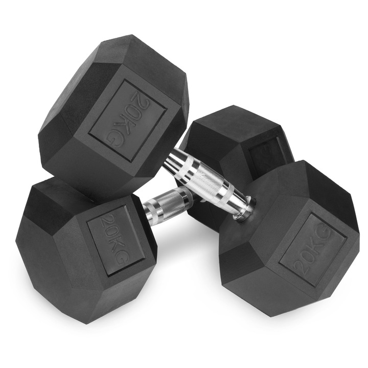 Hantle HEX 2x20kg, SPORT BLAST, set 40kg, gumate, 18cm diametru
