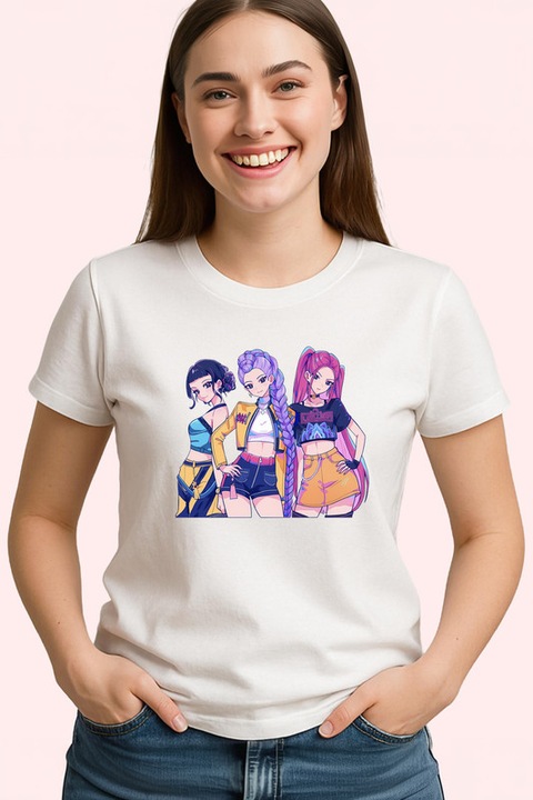 Tricou Dama K-Pop Hunters Demon Huntrix Look Modern De Scena, Alb