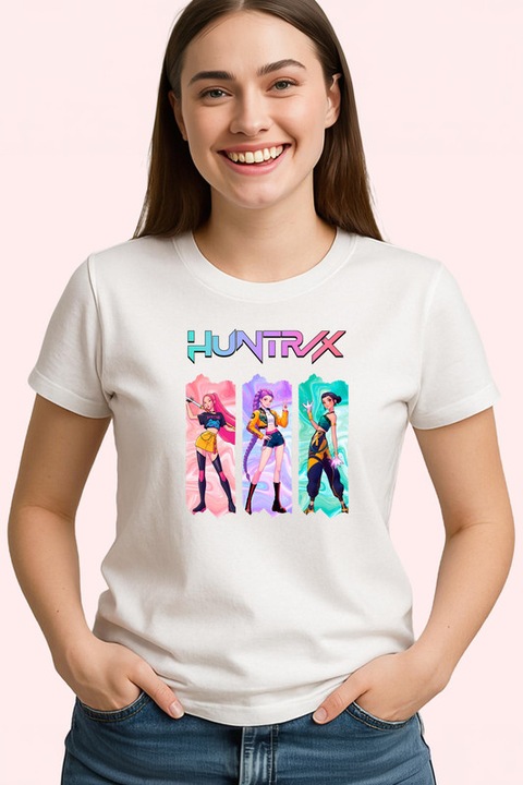 Tricou Dama K-Pop Hunters Demon Huntrix Stil Concert Live, Alb