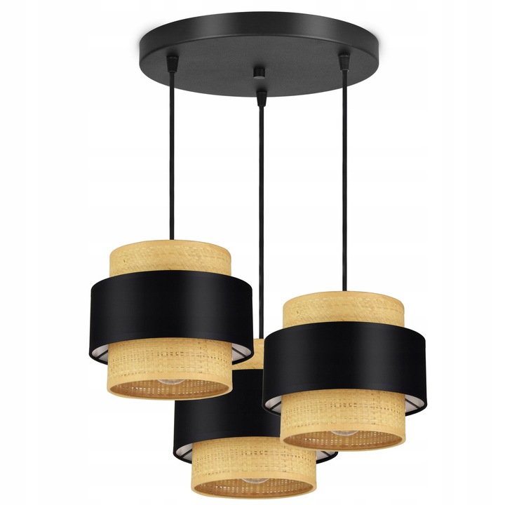 Висяща лампа Ратан Черно/Бяло - 3x E27