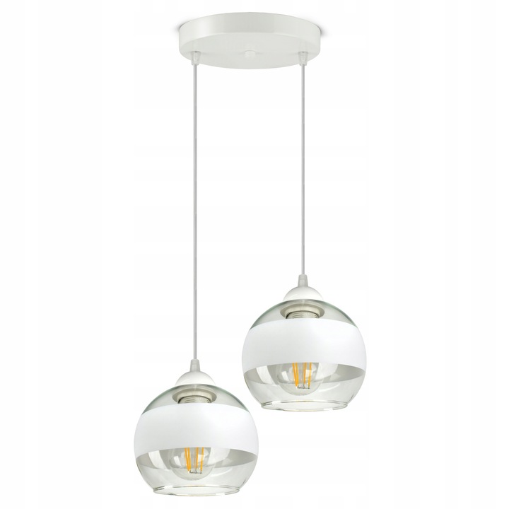 Lampa Wisatoare Alba din Sticla, 2xE27, Moderna, 80cm