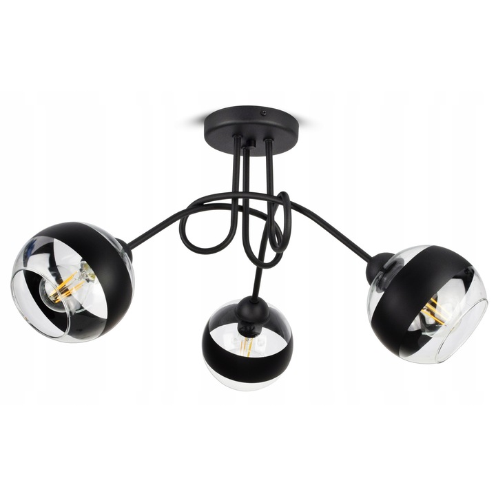 Висяща лампа Плафониера Черна, Стъкло, 3xE27, Модерен Дизайн