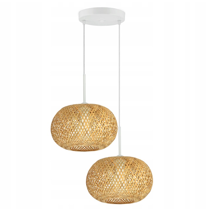 Lampa Plafon Bambus Tesut Naturala Alba E27 LED Stil Boho