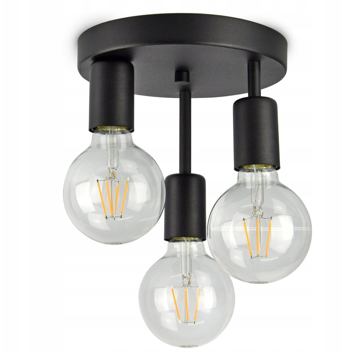 Mennyezeti lámpa Loft Edison G95 Fekete, 3 pontos világítás, E27