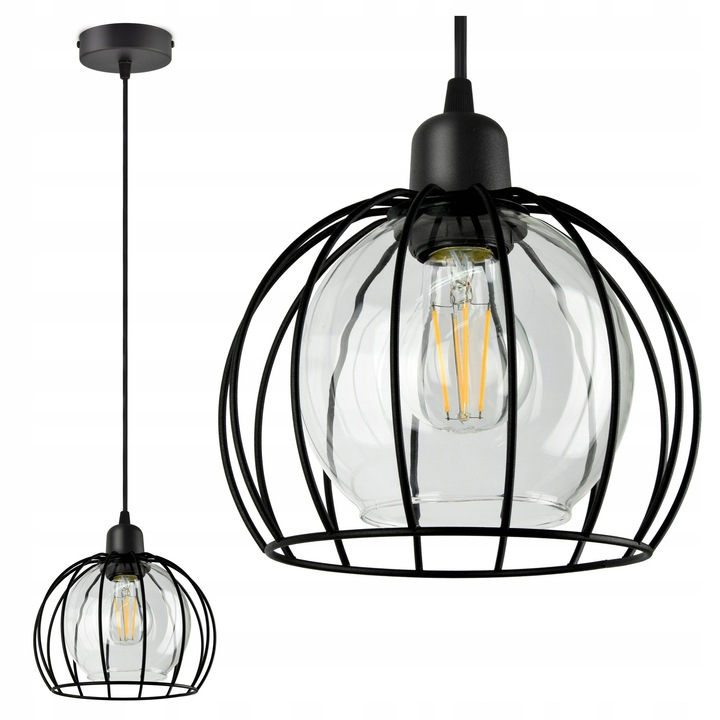 Lampa Wisząca Loft Kula Szklana Druciana Neagra E27