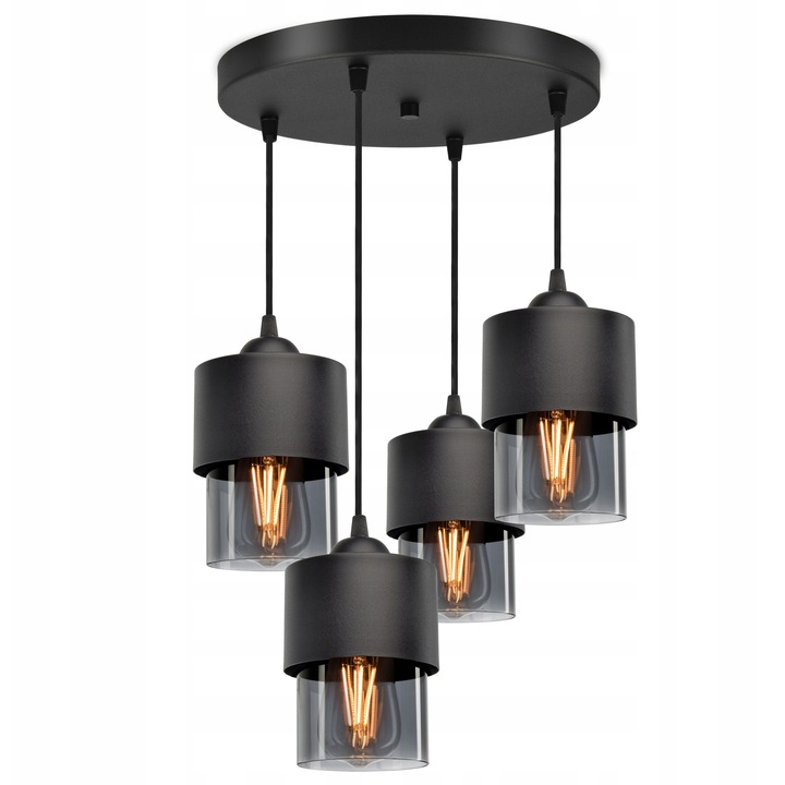 Висяща висяща лампа Графит Метал Стъкло 4 Абажура E27 Модерна