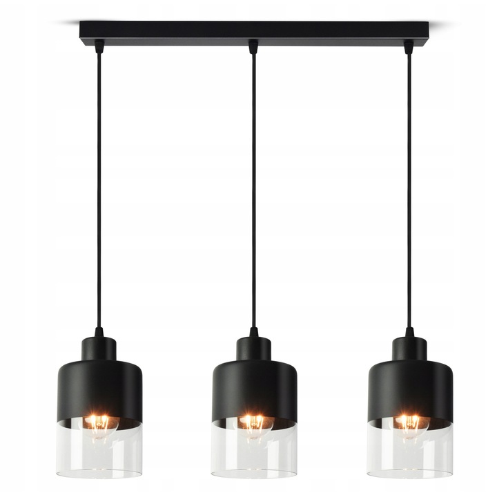 Лампа Плафониера Висяща Dual Glass 568-BZ3 LED E27 Черна