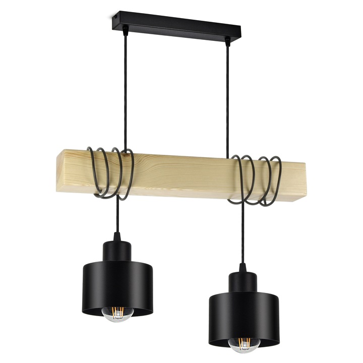 Модерна висяща лампа, масивно дърво, матово черно, E27