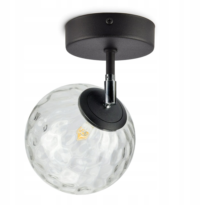 Plafoniera Suspendata EGR1, Glob Sticla Transparenta, LED, Negru Mat