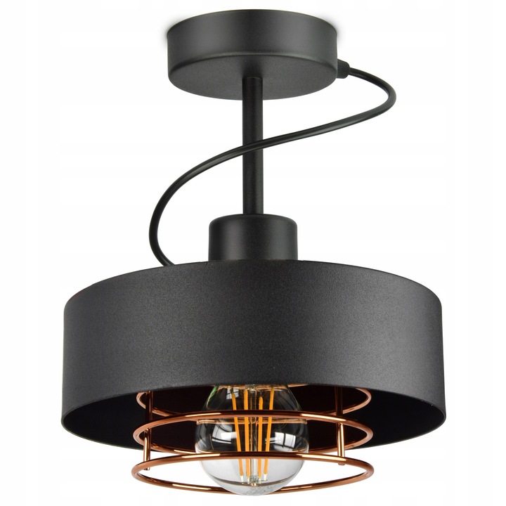 Черна метална таванна лампа с медни акценти, Лофт стил