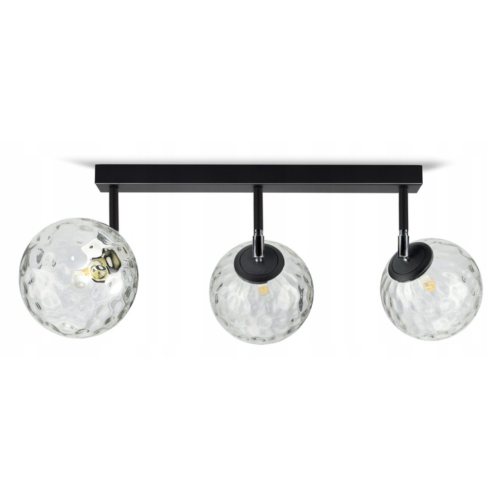 Plafoniera LED 3 Globuri Sticla Transparenta, Negru Mat, G9