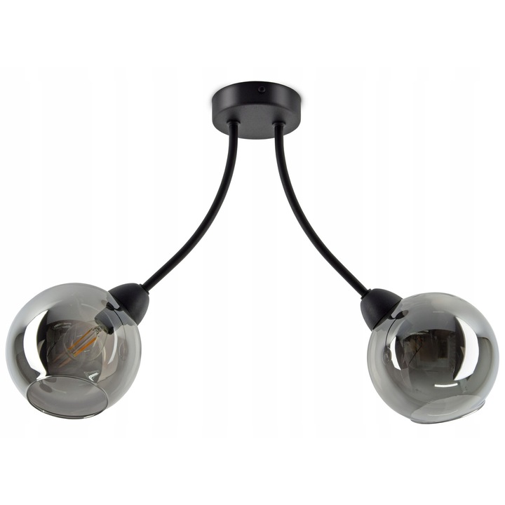 Лампа Плафон Графит LED, 2 Глобуса Стъкло, Модерен Стил