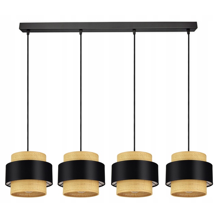 Lampa Suspendata Rattan 4xE27, Design Modern, Negru/Alb