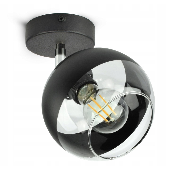 Lampa Wisatoare Neagra cu Glob de Sticla, LED E27, Design Modern
