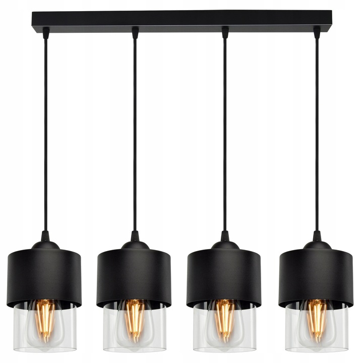 Модерна висяща лампа 4xE27 Метал Черно Прозрачно стъкло