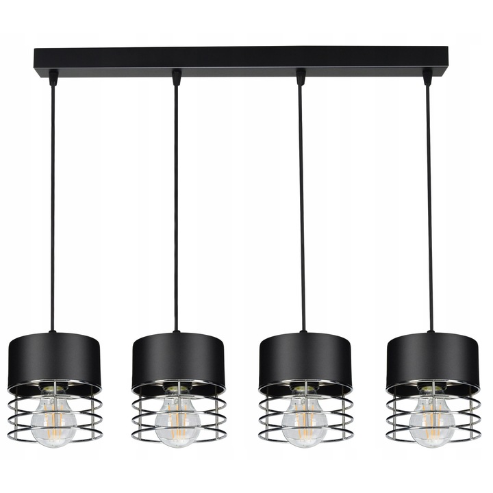 Lustra LED Vigo III Crom, 4xE27, 75cm, Alb/Negru Mat