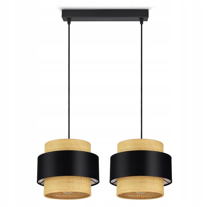 Висяща лампа от ратан - Черен/Бял тавански полилей