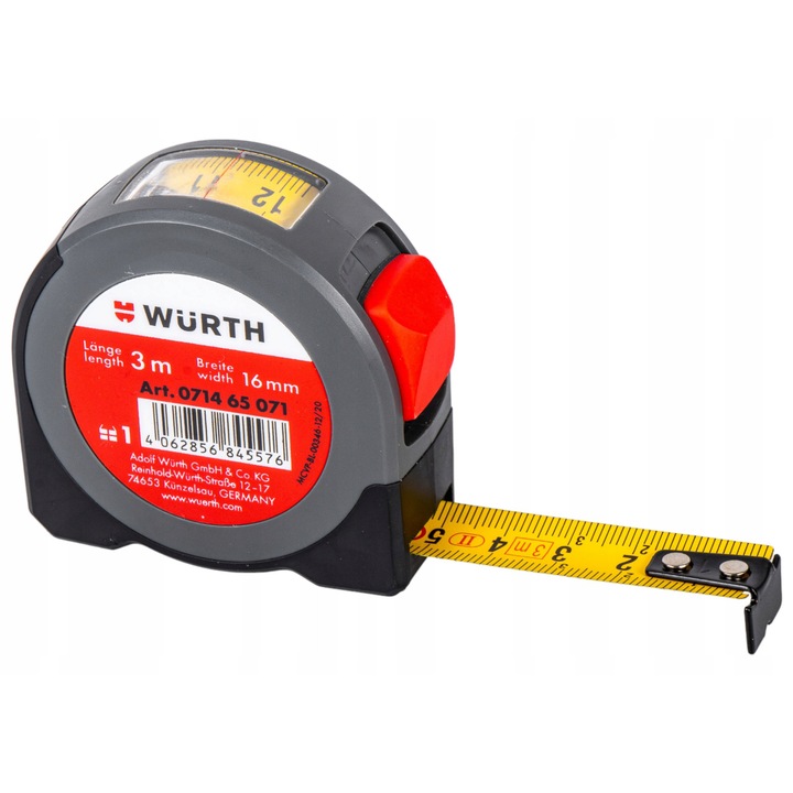Wurth mérőszalag 3m x 16mm, rögzítővel és csipesszel