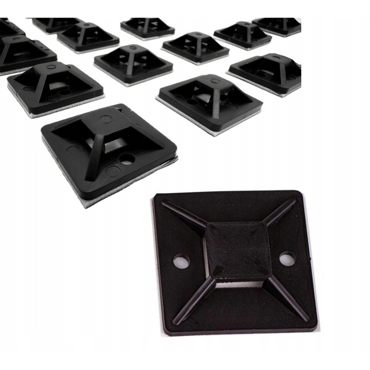 Suporturi adezive pentru coliere PROFIHOT, 25x25mm, set 100 bucati, negru