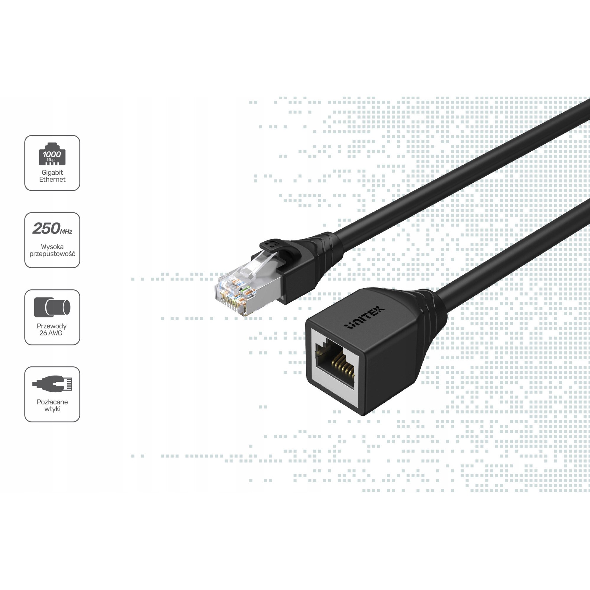 Prelungitor cablu Ethernet Unitek RJ45 Cat 6, 2m, conectori placati cu ...