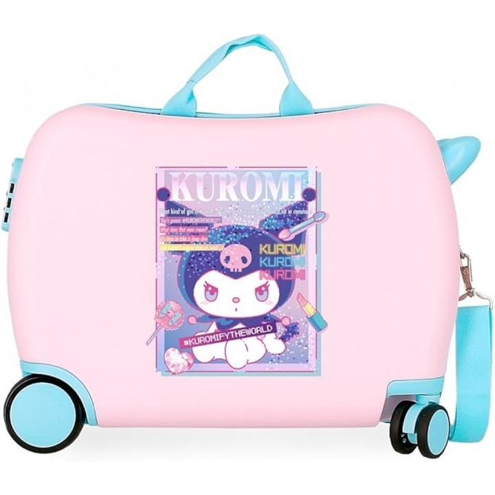 Valiza copii, ride-on, Kuromi Current Mood, ABS, 4 roti, roz, 50x38x20 cm